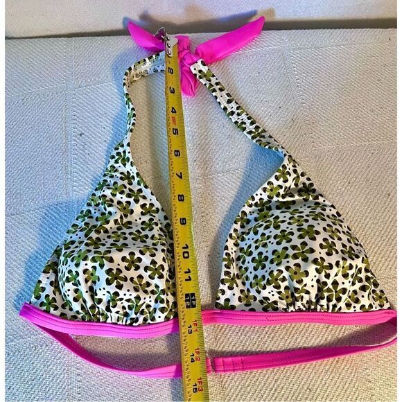 Gossip Green Pink Floral Animal Print Halter Bikini Bathing Suit Top Size Large - Picture 9 of 9